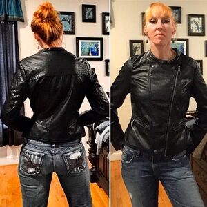 Jou Jou Black Biker Motorcycle Jacket w/ Zipper Pockets